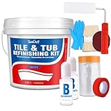 Tub and Tile Refinishing Kit, 35oz/1000g Tile Paint with Tools and Hardener - Semi-Gloss White Bathtub Paint for Bathroom, Countertop, Wash Basin, Kitchen, Porcelain, Floor, Easy to Use, 55-60sq.ft