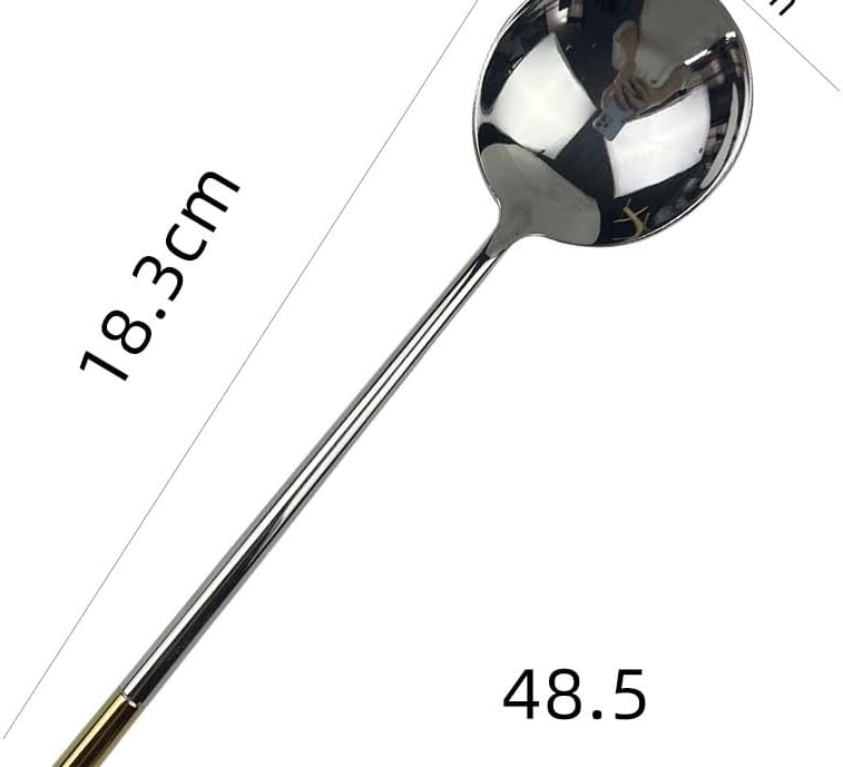 Silverware Flatware Set, 1/4/6/8/10/12 Pcs 304 Stainless Steel Mirror Round Handle Soup Spoon Modern Simple Household Round Spoon Soup Thick Contrast Color Dessert Spoon(Color:Gold silver,S