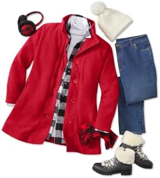 Woman Within Plus Size Petite Fleece Swing Funnel-Neck Coat