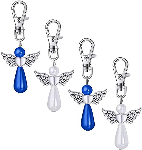 Oumézon Lot de 30 porte-clés ange gardien, adaptés comme cadeaux pour invités de mariage, baptême, communion et fête prénatale, Bleu + blanc, s Cover