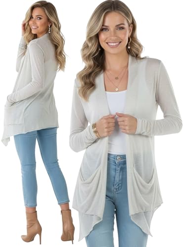 Image of ToBeInStyle Womens Open Front Long Sleeve Lightweight Asymmetrical Draped Cardigan with Side Pockets