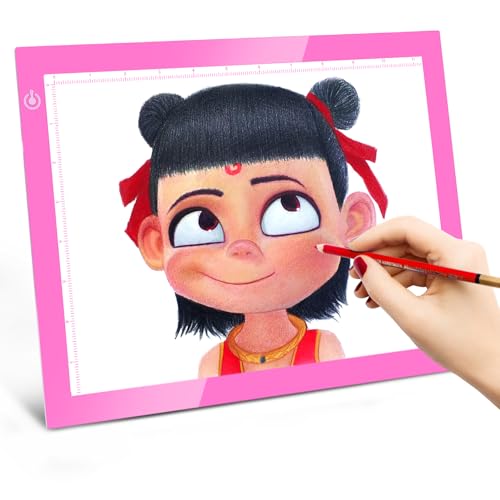 LitEnergy Portable A4 LED Copy Board Light Tracing Box, Pink Ultra-Thin Adjustable USB Power Artcraft LED Trace Light Pad for Tattoo Drawing, Streaming, Sketching, Animation, Stenciling
