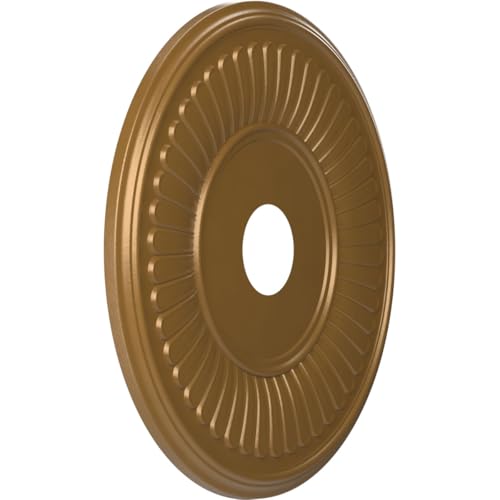 Image of Ekena Millwork CMP19BECGH Berkshire Thermoformed PVC Ceiling Medallion (Fits Canopies up to 8 3 /8 inch), 19 inchOD x 3 1 /2 inchID x 1 inchP, Metallic Gold Rush
