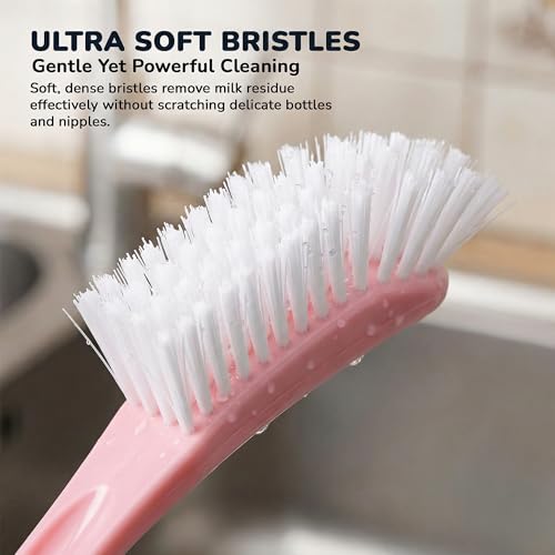 Image of Baybee Premium Baby Bottle Cleaning Brush | Easy to Hold Silicone Bottle Cleaning Brush | Baby Feeding Bottles, Nipple, Straw, Vase & Glass Cleaner | Silicone Brushes for Bottles (2Pcs - Pink)