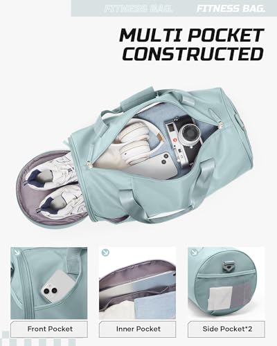 Image of Gym Bag for Women & Men with Wet & Shoe Compartment, Small Duffle Bag for Travel, Sport, Gym, Workout, Overnight, Weekender, Carry-on - Light Blue