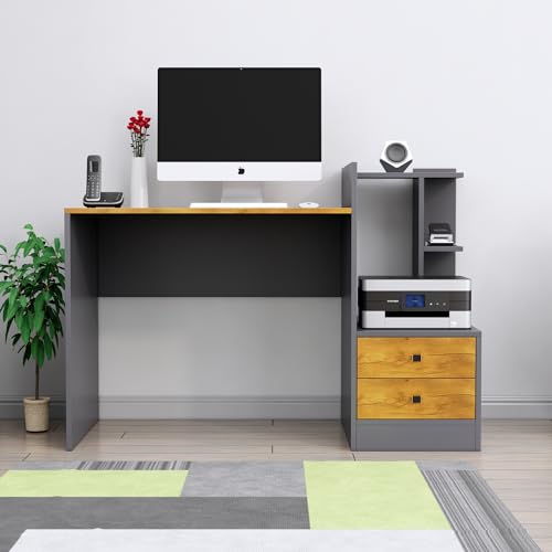 Image of Bniture Wooden Study Table for Home | Engineered Wood Study Table with Side Open Storage Area | Multi Purpose Computer Desk for Writing & Study | Laptop Table for Study Room | Slate Grey & Giant Wood
