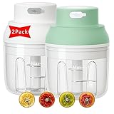Electric Mini Garlic Chopper 2Pack - USB Rechargeable 250ML Food Chopper, Garlic Mincer, Portable Cordless Mini Food Processor for Onion, Ginger, Chili, Vegetables, Meat, Baby Food (Green+White)