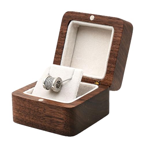 ACOLY Caja de madera para collar de compromiso con una sola ranura, elegante y vintage, cuadrada, para propuesta de boda (cuadrada blanca)