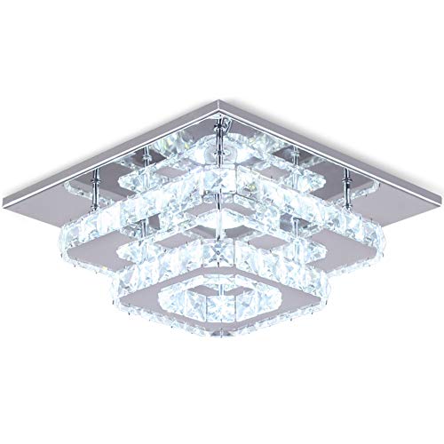 Générique Cristal LED Plafonnier Plafonnier Cristal Lampe En Acier Inoxydable K9 Moderne Encastré Luminaire Luminaire Carré Lustre Plafonnier pour Salle À...