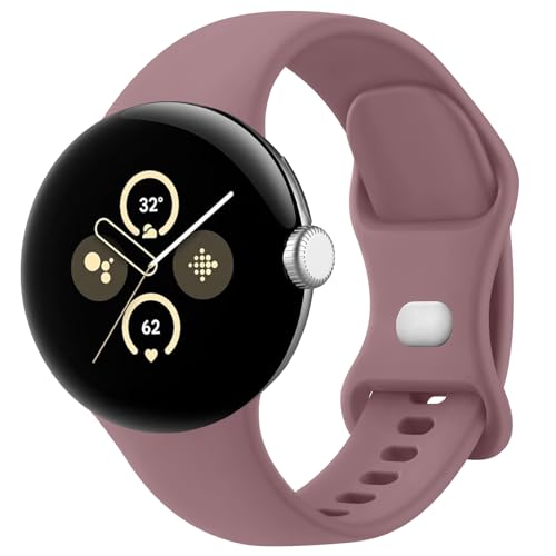 Mugust Silicone Strap Compatible with Google Pixel Watch Band Soft Silicone Adjustable Straps Replacement Wristbands for Google Pixel Watch 3 41mm/2/1 Bands for Women Men (Violet Smoke Small)