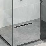 Runheo Piletta doccia con coperchio in vetro nero in acciaio inox 304 50 cm rettangolare regolabile in altezza con piedini regolabili per bagno doccia vasca sanitaria