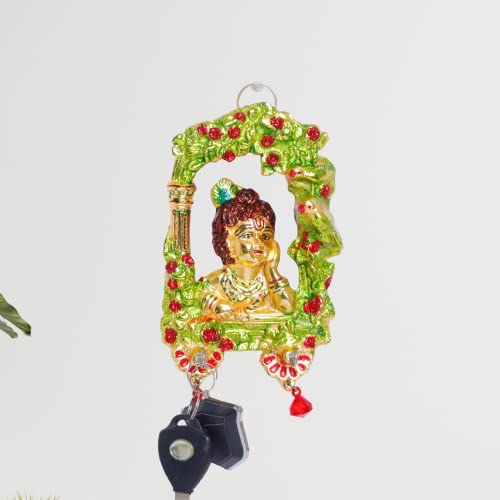 Image of KridayKraft Metal Ganesha ji Key Holder with Meena Work Decorative for Wall | Ganesh Statue /Religious | Idol /Wall Hanging (Krishna Keyholder)