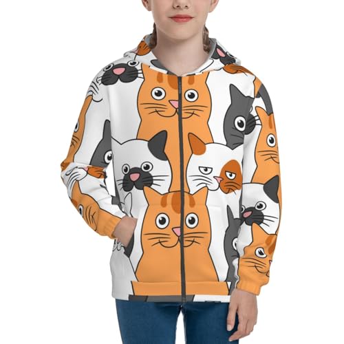 Funny Cats Kids Pullover Hoodies Boys Zip Up Sweatshirts Girls Athletic Clothes with Pocket3