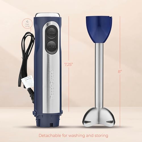 Image of Powerful Immersion Blender, Electric Hand Blender 500 Watt with Turbo Mode, Detachable Base. Handheld Kitchen Blender Stick for Soup, Smoothie, Puree, Baby Food, 304 Stainless Steel Blades
