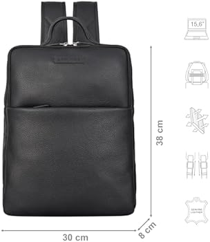 STILORD Xander Stijl Bewuste Rugzak met Laptopcompartiment 15.6 Inch Leren Grote Vintage Rugzak Vintage Heren Leren Rugzak Dames Messenger Rugzak Echt Leren Zakelijke Rugzak Kleur:zwart