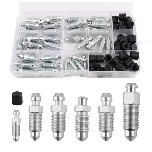 36PCS Brake Bleeder Screw Kit with Dust Cap Multi-Size SAE & Metric Brake Bleeder Valve Kit Replacement H9403-6 H9410-6 H9406-6 H9402-6 H9407-6 Brakes Bleed Kits with Storage Box