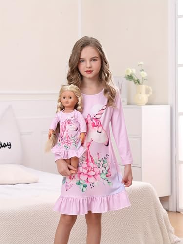 Bow Dream Girl Dress Cartoon Cute and Matching American Girl Doll Clothes for Girls Pink3