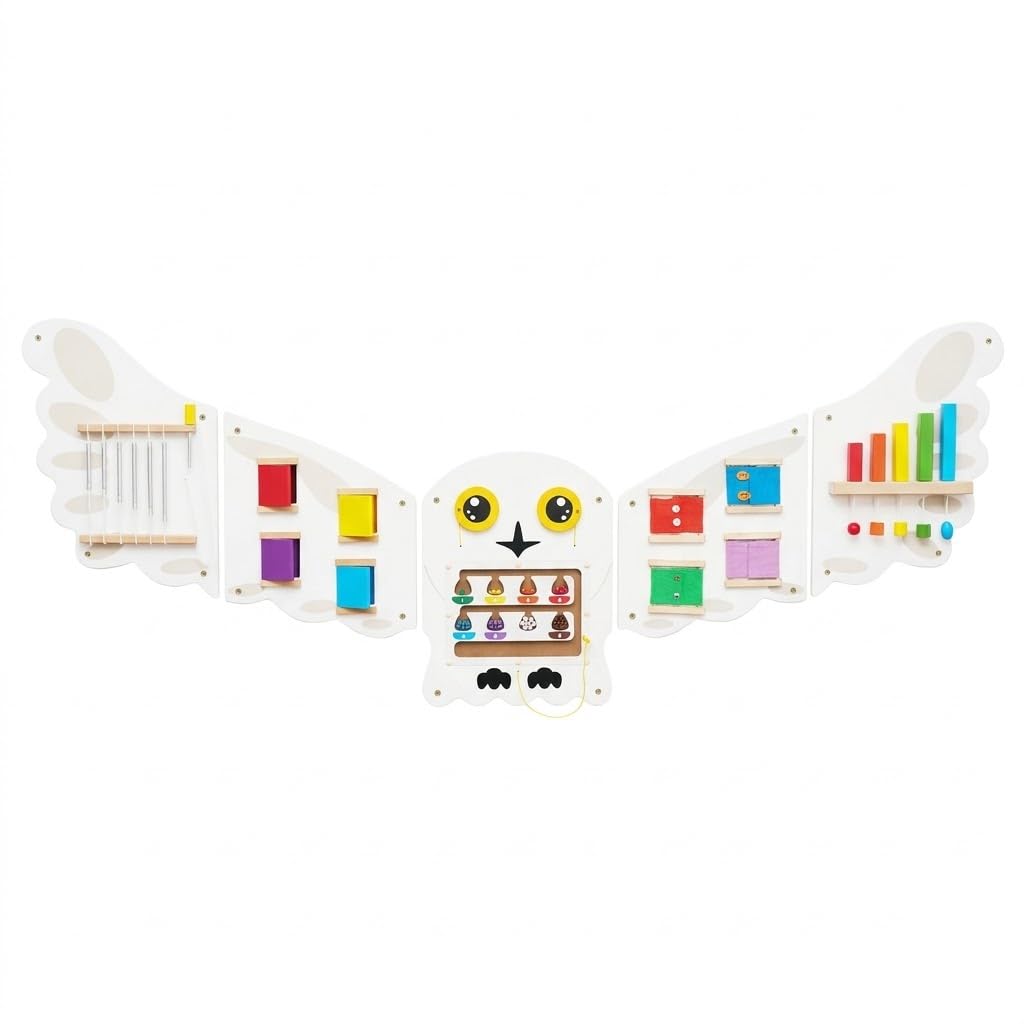 Monläurd® Montessori Owl Busy Board - Sensory Wall Panel for Toddlers, Wooden Activity Board for Kids 6M+, Montessori Educational Toys for Baby Learning, Playroom &amp; Daycare Furniture