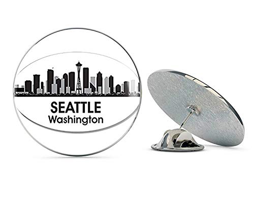 Oval B/W Skyline of Seattle Washington (City wa) Metal 0.75