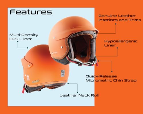 Image of Axor Retro Jet West with Peak ISI and DOT Certified Matte Finish Open Face Helmet for Men and Women with Stylish Peak-Dull Orange-M