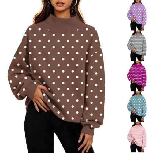 Women's Polka Dot Sweatshirts Ribbed Mock Neck Casual Oversized Clothing - image 1