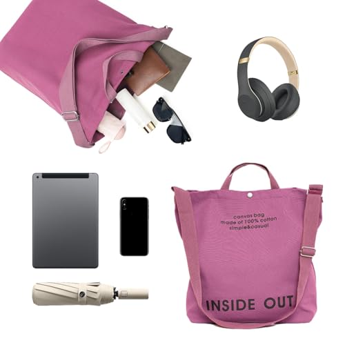 Image of Canvas Tote Bag For Women inside out bag Crossbody Handbag with Adjustable Strap and Coin Purse for Work,Travel,Grocery