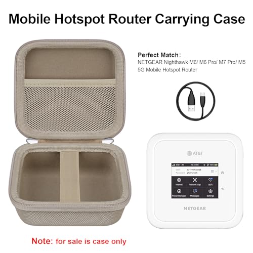 Image of Elonbo Carrying Case for NETGEAR Nighthawk M6 / M6 Pro / M7 Pro / M5 5G Mobile Hotspot Router, Portable Wireless WiFi Travel Hotspot Router Storage Holder, Extra Mesh Pocket Fits Cable, Champagne Gold