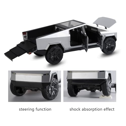 Image of SASBSC Toy Pickup Trucks Cybertruck Model 1 /24 Diecast Metal Car (Silver) Toy Trucks For Boys Age 4-7 With Sound&Light (Silver)