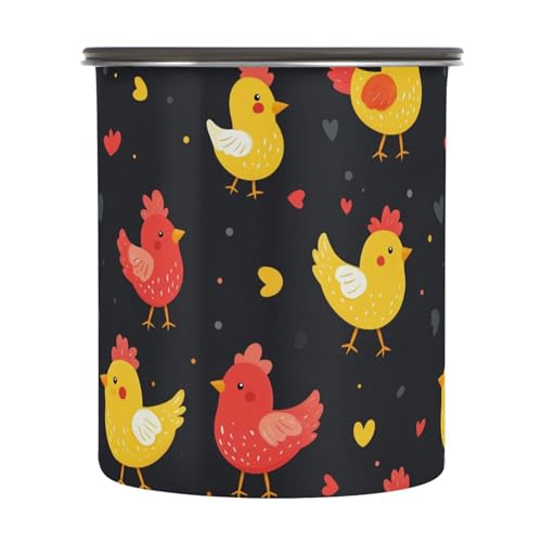 Wudan Cute Cartoon Chicken Dry Food Storage Containers Stainless Steel Jar Seal Container Stackable Push Button Storage Containers for Kitchen Pantry 900ML