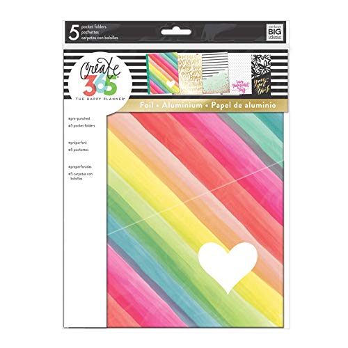 me & my BIG ideas Pocket Folders - The Happy Planner Scrapbooking Supplies - Rainbow Stripes - 6 Pre-Punched - Extra Planner Storage - Keep Receipts, Bills, Invitations, Stamps, Photos - Big Size