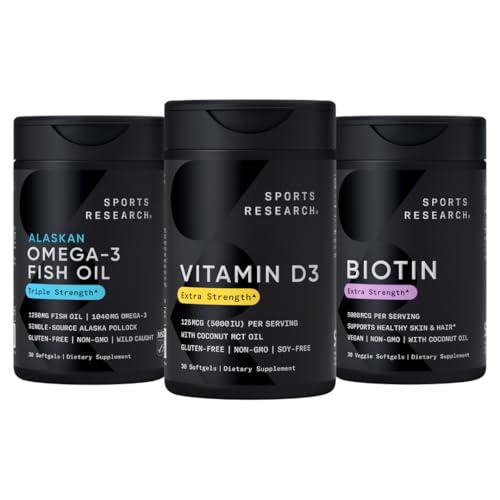 Sports Research® Bundle: Vitamin D3 with Omega-3 Fish Oil and Biotin