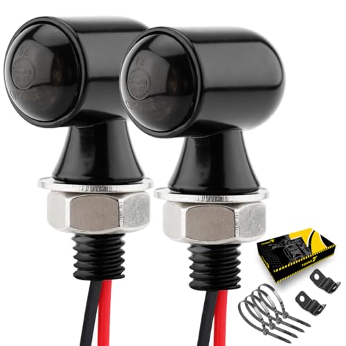 TSUNG Mini Motorcycle Turn Signals Light LED Micro Blinkers for Front/Rear Universal Aftermarket Small Indicator for Cafe Racer Bobber Cruiser Street Bikes (Black-Smoke Lens)