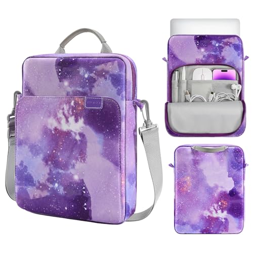 Image of MoKo 15 Inch Laptop Sleeve Bag Fits New Mac Air 15 inch M5 2026, Mac Pro 14 inch M5 /M5 Pro /M5 Max 2026, Galaxy Tab S9 Utra 14.6 inch 2023, Handle Carrying Case with Shoulder Strap, Purple Starry Sky
