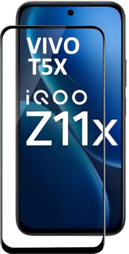 Image of Tempered Glass Screen Protector Compatible For Vivo T5X 5G /IQOO Z11X 5G (Black) Edge To Edge Full Screen Coverage With Easy Installation Kit,Pack Of 1
