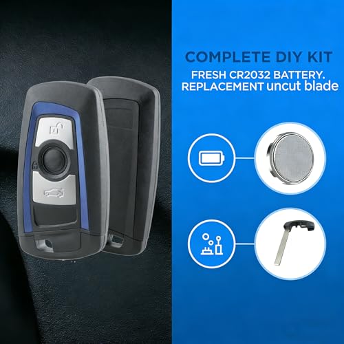 3 Button BMW Key Fob Case Replacement with Uncut Blade & Battery 2450 Fit For BMW 1 2 3 4 Series (F20 F22 F30 F31 F32)- Smart Remote Key Shell Cover(Blue) - Image 2