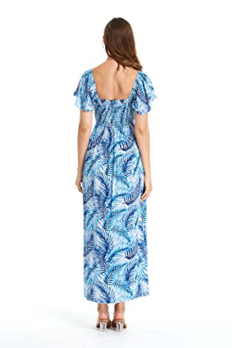 Matchable Couple Hawaiian Luau Shirt or Rahee Maxi Dress in Simply Blue Leaf3
