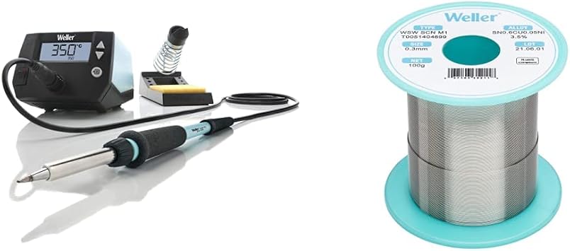 Weller WE1010NA Digital Soldering Station with Weller Lead Free Solder Wire, Dia 0.3 mm / 0.012 in, Wt 100 g / 3.527 oz, Alloy Sn99.3Cu0.6Ni0.05, Flux content 3.5% - WSW SCN M1 T0051404899