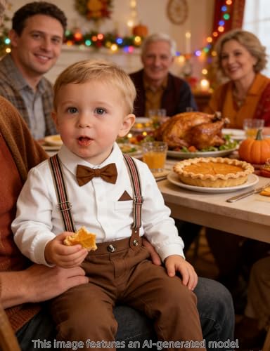 Image of A&J DESIGN Baby Boys Suits Infant Gentleman Formal Wedding Suspenders Outfit with Bowtie