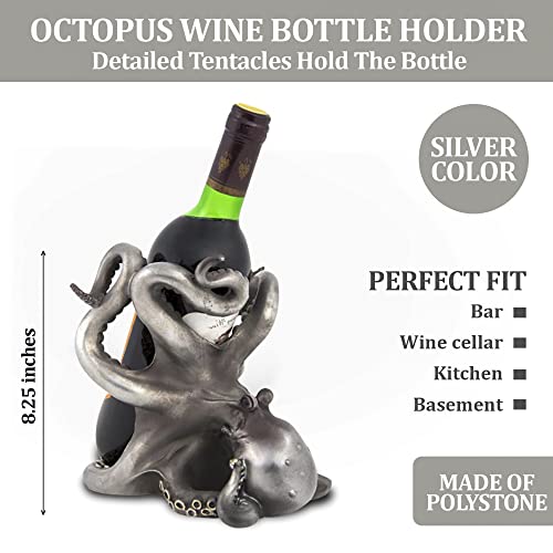 Octopus Wine Bottle Holder Figurine Tabletop Bar Counter Decorative Sculpture Single Wine Bottle Holder (Sliver) #TOP1