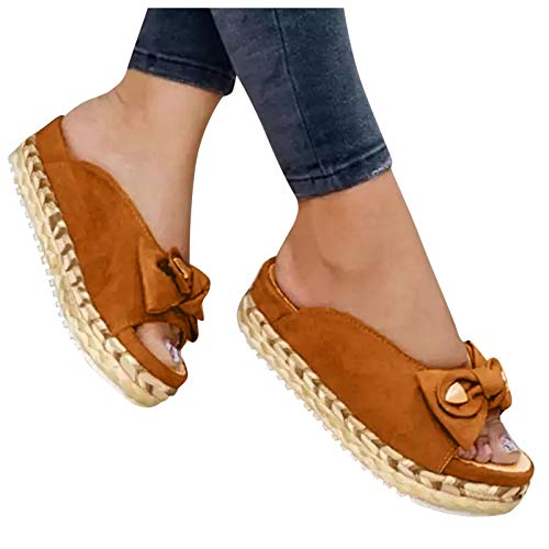 Aniywn Sandals for Women Flat,Women s Bow Tie Sandals Comfy Platform Sandal Shoes Summer Lip On Beach Travel Flip Flops Brown