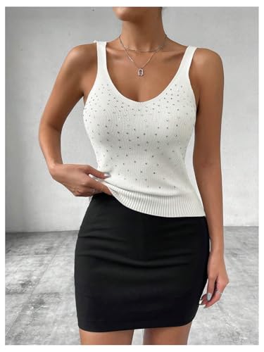 Verdusa Women's Rhinestone Sleeveless Scoop Neck Knit Tank Top Sweater Vest4