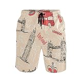 Linomo Herren Badehose England UK Big Ben London schnelltrocknende Strandshorts Boardshorts Beachshorts Trainingshose Schwimmhose für Männer