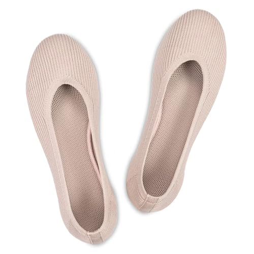 Image of Frank Mully Women's Ballet Flats Round Toe Walking Flats Slip On Work Shoes Knitted Flats Shoes for Woman Soft Lightweight