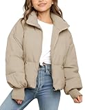 Flygo Girls Winter Puffer Jacket Warm Short Kids Zip up Long Sleeve Puffy Quilted Jackets Coat Outerwear 5-14 Years(Khaki-L)
