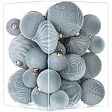 Flocked Ornaments for Christmas Tree Decorations - 35pcs Gray Velvet Ball...