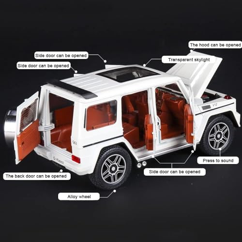 Image of Exclusive Alloy Metal Pull Back Die-Cast Car 1:24 Mrcedes Amg G63 G-Klessa Diecast Metal Pullback Toy Car With Openable Doors&Light,Music Gifts Toys For Kids(1:24 G-Klessa-White)