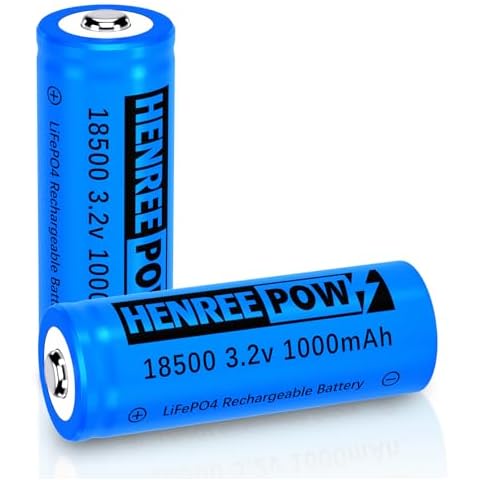 Henreepow 18500 3.2v Rechargeable Battery, 3.2v LiFePO4 Lithium Phosphate Battery 1000mAh for Outdoor Garden Solar Lights, Flashlight (2 Pack) Cover