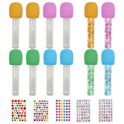 Microphone Candy Tubes Multicolor Fake Prop Microphone with Sparkly Stickers Plastic Microphone Rock Star Props for Musical Karaoke Themed Party Favors Cosplay Stage Birthday Decor Supplies (12)