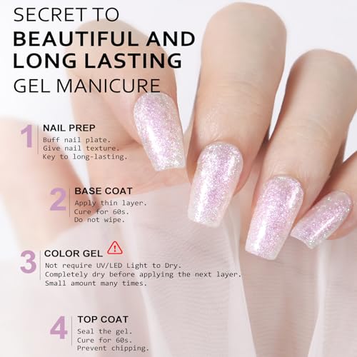 Sparkling White Nail Polish - 15ml Holographic Pink Glitter Nail Polish - Reflective Sparkle Shiny Pastel Nail Varnish Quick Dry - Long-Lasting Shimmer and Iridescent Effect and No Need Baking - Image 4