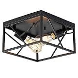 Modern Black Flush Mount Light Fixture Two-Light Industrial Metal Square Semi Flush Mount Ceiling Li